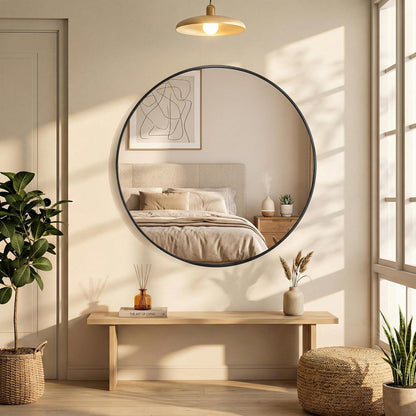 OLIXIS Arched Bathroom Mirror for Over Sink, 34x32 Inch Wall Mirror Arched Rounded Rectangle, Modern Wall Mount Vanity Mirror with Matte Metal Deep Framed, for Home Decor, Living Room, Black