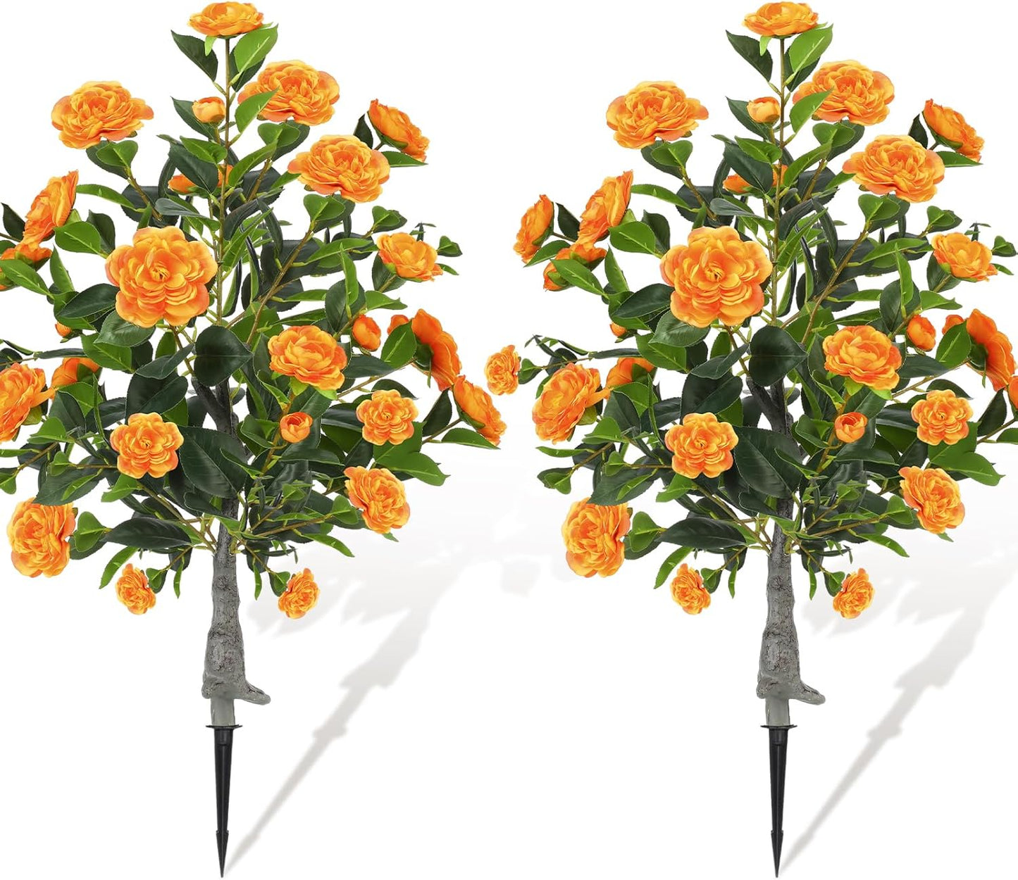 Lunmon 2 Pack 3ft Artificial Camellia Plants Tree 36" Faux Camellia Flower with Spike UV Resistant Realistic Fake Floral Blooming Bush for Indoor Outdoor Front Door Porch Backyard Garden, Purple