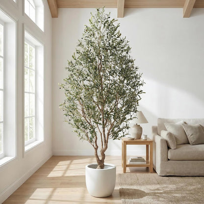 8ft Faux Olive Tree - Large Artificial Olive Tree with Realistic 1750 Leaves and 145 Olives - Lush and Elegant Fake Olive Tree with for Indoor Outdoor Office Living Room Decor