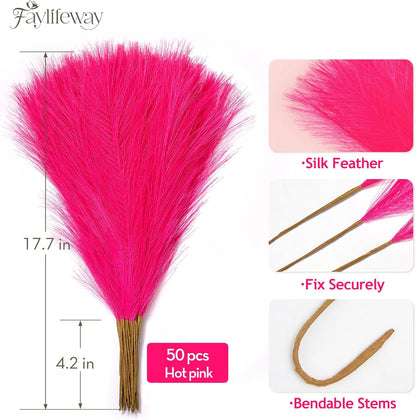 50pcs Pampas Grass 17in for Living Room Decor, Blush Pink Pampas Grass Decor, Fluffy Pink Flowers for Home Birthday Bathroom Baby Shower Wall Bow Decor(Blush & Cream & Pink)
