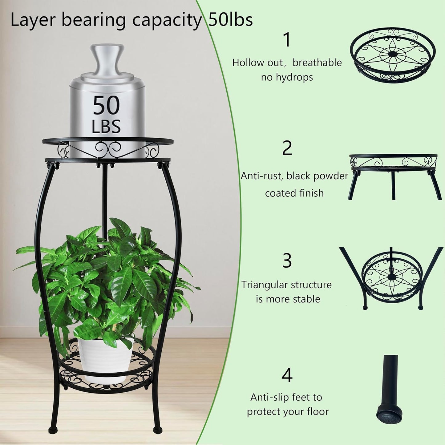 CASIMR 2-Pack Plant Stand, 2 Tier 19.2 inch Tall Metal Potted Holder Rack,Indoor Outdoor Multiple Flower Pot Shelf Rustproof Iron Garden Container for Garden Patio Living Room Corner Balcony, Black