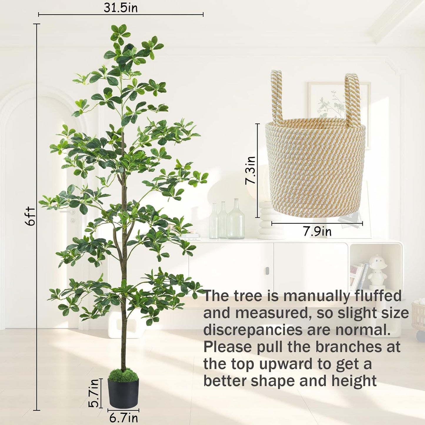 Caxchiling Faux Eucalyptus Tree 6FT, Artificial Potted Tree for Indoor Outdoor, Fake Floor Plants with Natural Wood Trunk, Home Office Living Room Bedroom Decor