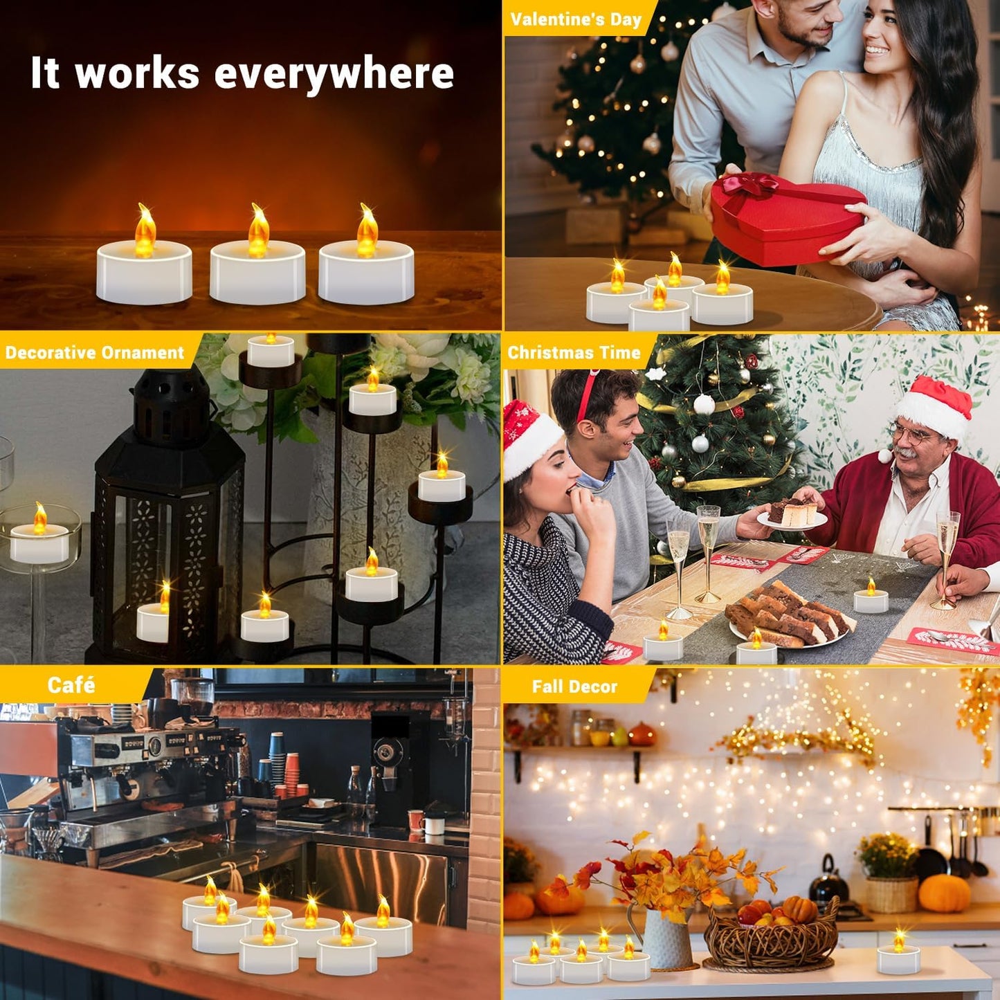 LED Tea Lights - 12 Pack Flameless Battery Operated Candles, 200+ Hours Flickering Warm White, Realistic Fake Tealights for Weddings, Home Decor, Parties, and Sweetest Day