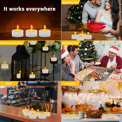 LED Tea Lights - 12 Pack Flameless Battery Operated Candles, 200+ Hours Flickering Warm White, Realistic Fake Tealights for Weddings, Home Decor, Parties, and Sweetest Day