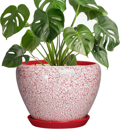 6 Inch Plant Pot - Ceramic Pots for Plants with Drainage Hole and Saucer, Round Succulent Planter Indoor Outdoor, Modern Flower Pot for Snake Plants, Home Decor, Gifts for Plant Lover, Blue