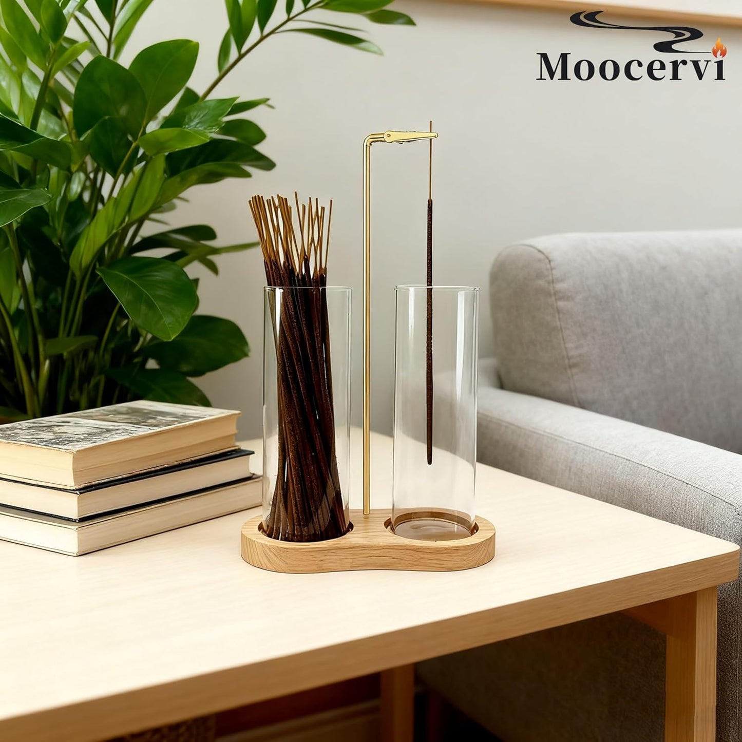Incense Holder,2 in 1 Incense Sticks Burner Holder with Storage,Hang Upside Down Incense Holder for Sticks with Glass Ash Catcher for Meditation Yoga Spa Room Decor (Brown)