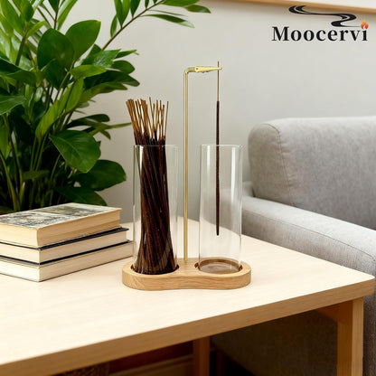 Incense Holder,2 in 1 Incense Sticks Burner Holder with Storage,Hang Upside Down Incense Holder for Sticks with Glass Ash Catcher for Meditation Yoga Spa Room Decor (Brown)