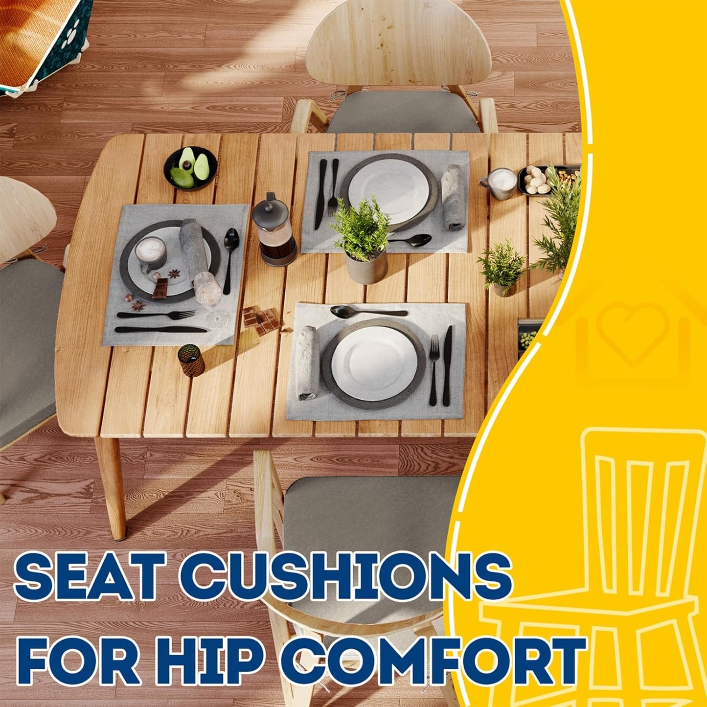 AAAAAcessories D-Shaped Chair Cushions, 2" Thick Dining Chair Pads with Ties and Removable, Machine-Washable Cover, 17" x 16", Set of 4, Oatmeal Beige - Colors B