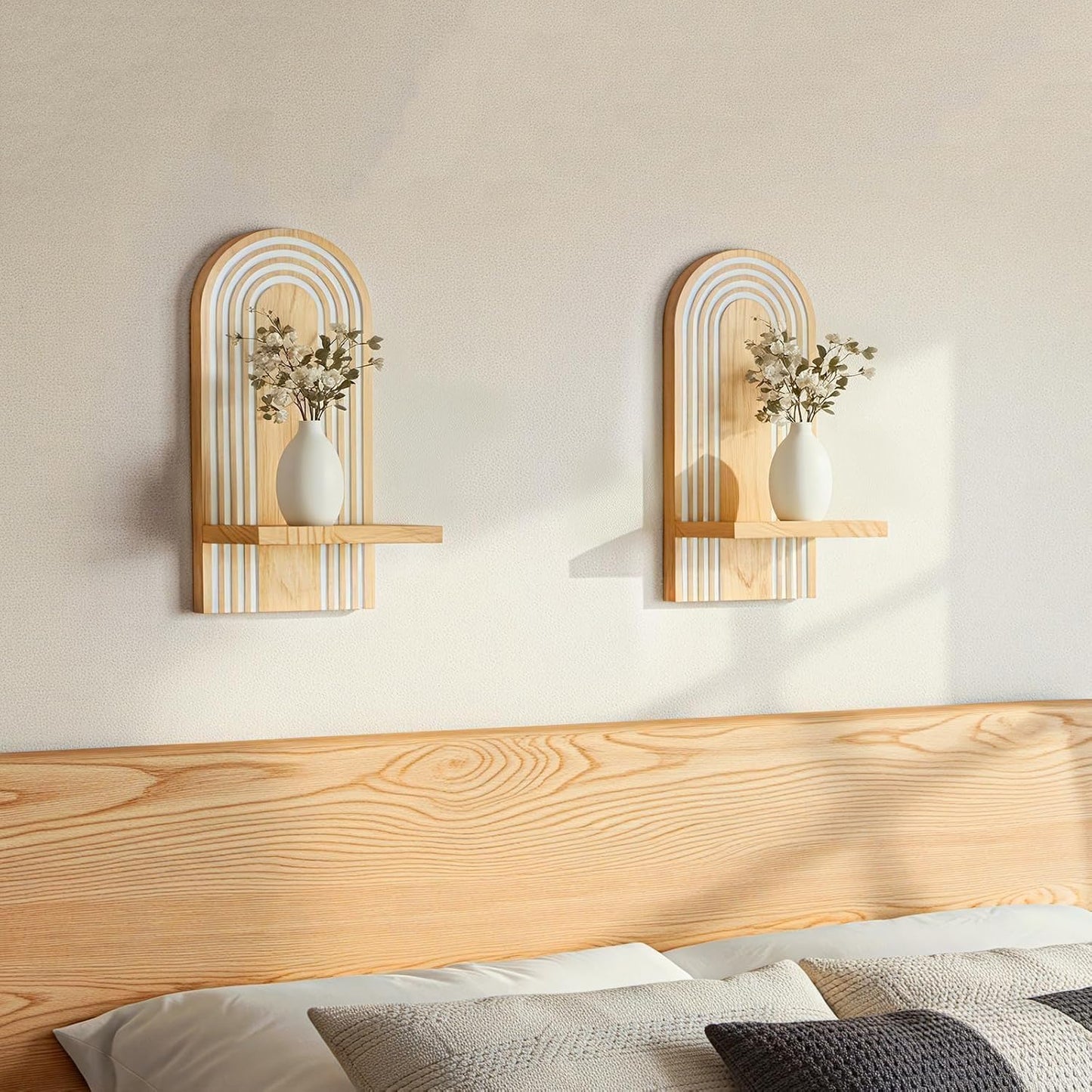 Candle Sconces Set of 2: Farmhouse Wall Candle Holder, Dark Brown Wood Wall Sconces Set of Two,Handmade Wooden Art Decor for Living Room, Dining Room, Bathroom, Bedroom, or Entryway, 15.7"x5"