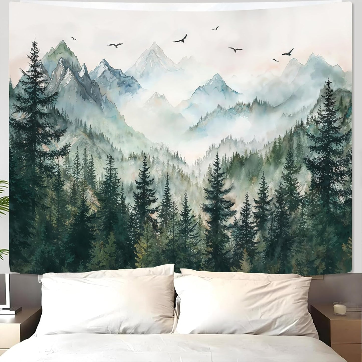 Zussun Black and White Tapestry Starry Night Mountain Tapestries for Bedroom Aesthetic Moon and Stars Tapastry's Wall Hanging Dark Nature Forest Wall Tapestry for Living Room Dorm (48'' × 36'')
