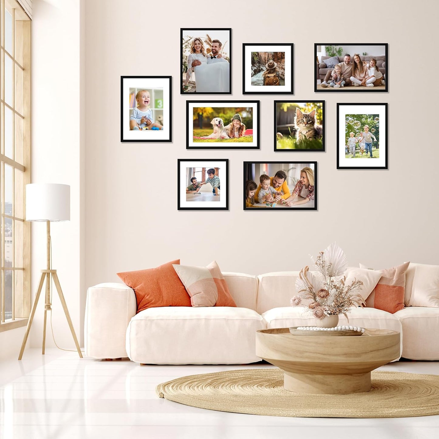 FIXSMITH 8x10 Picture Frame Set of 2, Photo Frame with HD Plexiglass, Display Pictures 5x7 with Mat or 8x10 Without Mat Multi Picture Frames Collage for Tabletop or Wall Display, Black