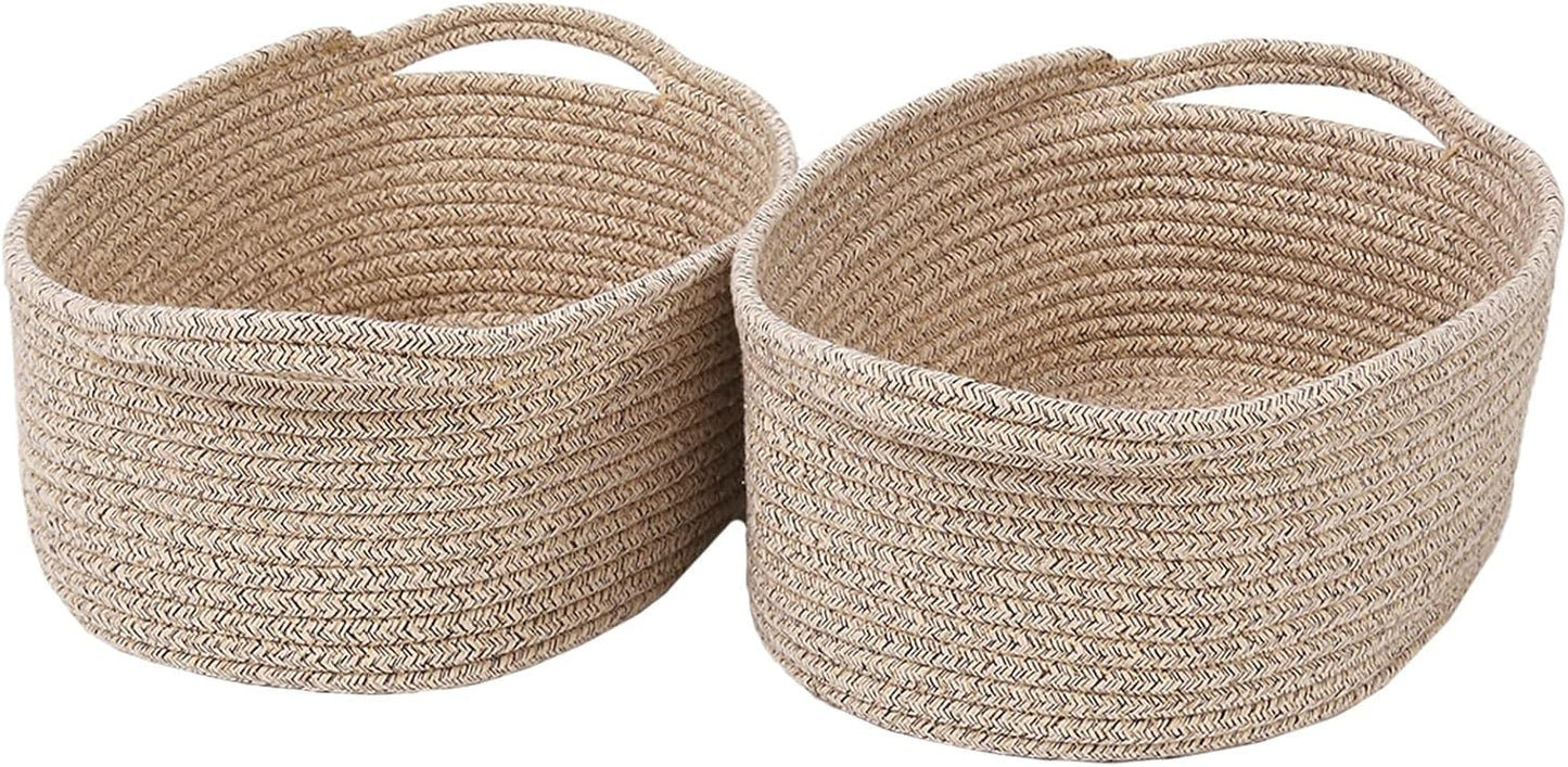 JMvicyroam Woven Basket,Small Rope Storage Bin with Handles & Ribbon Bag, Organizer for Shelves Closets,Gift Basket Empty for Birthday,Books,Dog Toys,White