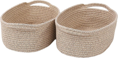 JMvicyroam Woven Basket,Small Rope Storage Bin with Handles & Ribbon Bag, Organizer for Shelves Closets,Gift Basket Empty for Birthday,Books,Dog Toys,White