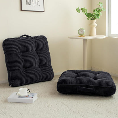 HIGOGOGO 6" Extra Thick Floor Pillow Cushion for Adults, Meditation Cushion Pillow, Large Square Floor Sitting, Tufted Corduroy Cover, for Tatami Living Room or Yoga, 22x22 Inch, 2Pack, Dark Grey