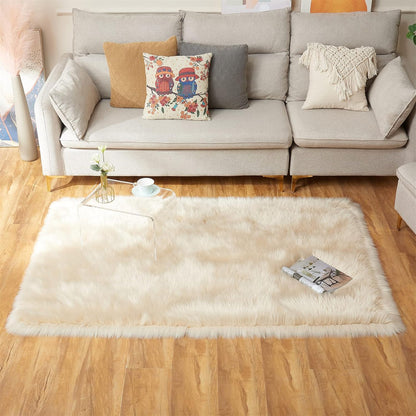 EasyJoy Ultra Soft Fluffy/Fuzzy Shaggy Area Rug Faux Fur Chair Cover Seat Pad for Bedroom Floor Sofa Living Room (2 x 6 ft Sheepskin, Beige)
