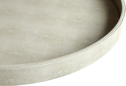 HofferRuffer Round Serving Tray 20'', Elegant Faux Leather Circle Ottoman Table Tray, Serve Tea Coffee Breakfast in Bedroom Living Room Kitchen (Brown)