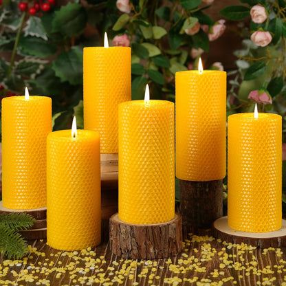 3 Pack Natural Beeswax Pillar Candles,Handmade Pure Beeswax Rolled Candle-60 Hours Long Burning,Honeycomb Bees Wax Candles for Home, Prayer,Dripless Smokeless Unscented Pillar Candle 2x4in