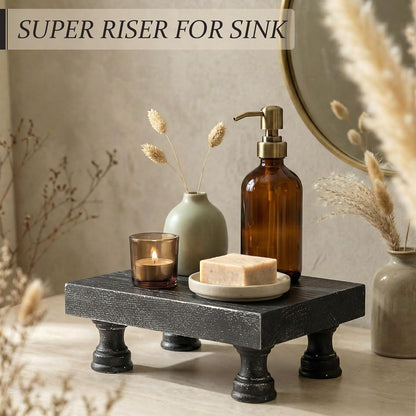 EOSAHR Farmhouse Riser for Room Decor : Decorative Pedestal Stand For Display Your Home Decorations and Uniquely Soap Stand - Rustic Bathroom Counter Tray and Kitchen Decor (Natural Wood)