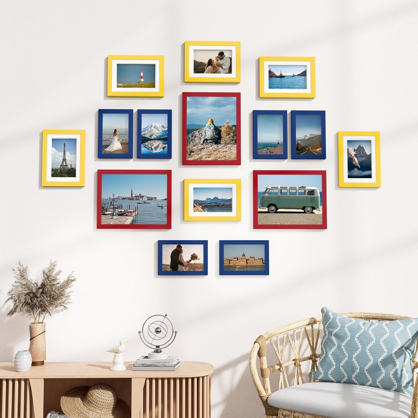 Vittanly 15 Pack Picture Frames Collage Wall Decor for Mounting or Tabletop Display, Gallery Frame Set for Family, Multi Sizes Including 3pcs 8x10, 6pcs 5x7, 6pcs 4x6, Black