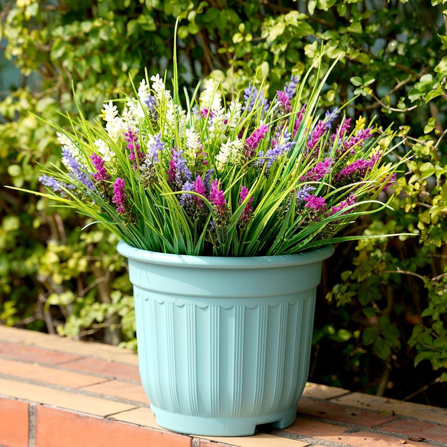 20 Bundles Artificial Plants Outdoor, UV Resistant Fake Flowers， Realistic Faux Lavender Shrubs for Porch Garden Window Box Home Decoration (Purple)