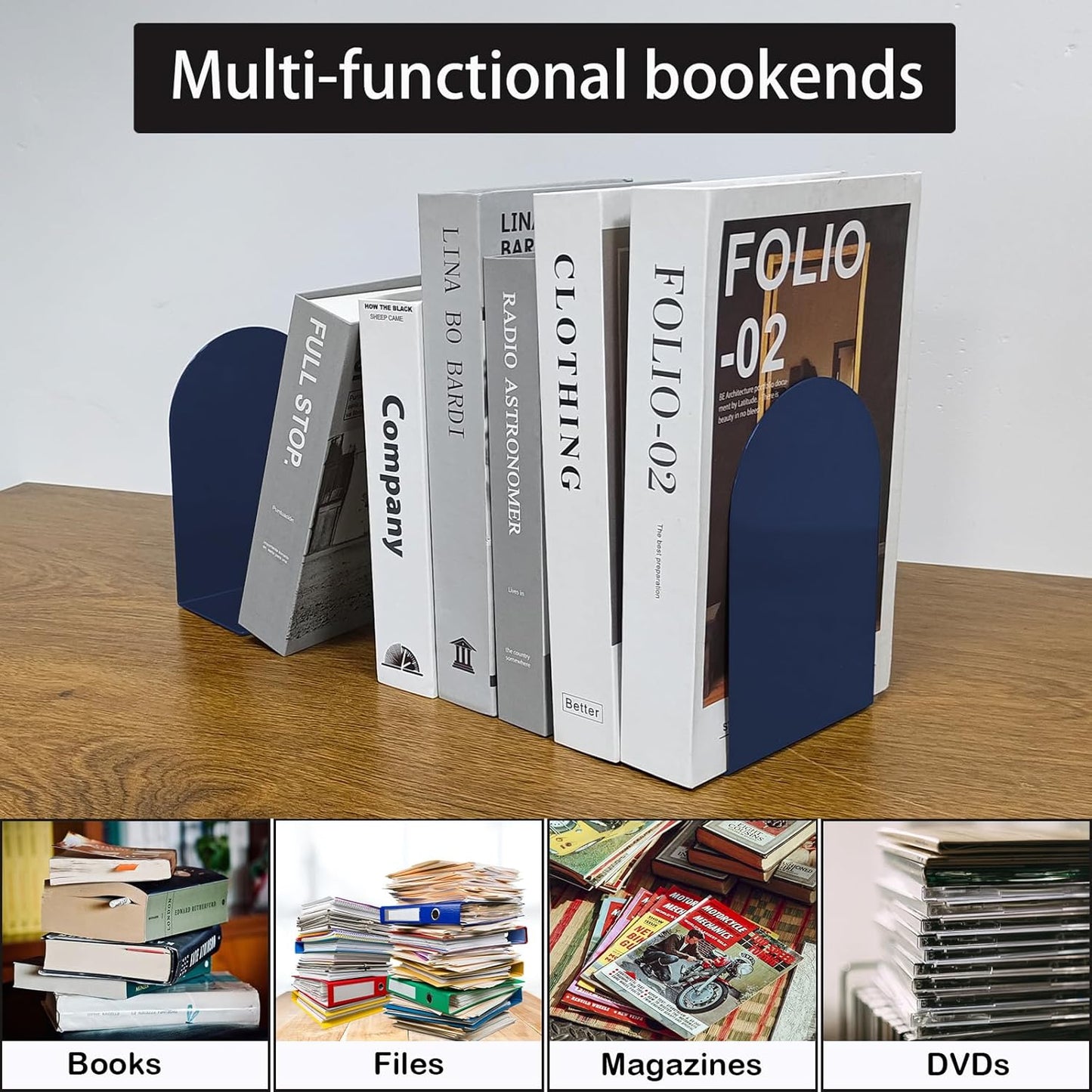 MerryNine Metal Book Ends, 2 Pack Black Bookends for Shelves, Book Holder for Heavy Books, Book End for Kids Books, Decoration Bookend for Home Office