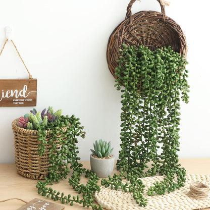 CEWOR 4pcs Fake Hanging Plants, String of Pearls Artificial Hanging Succulents Greenery Wall Backdrop Decor, Artificial Plants Indoor for Home Garden Outdoor Decoration