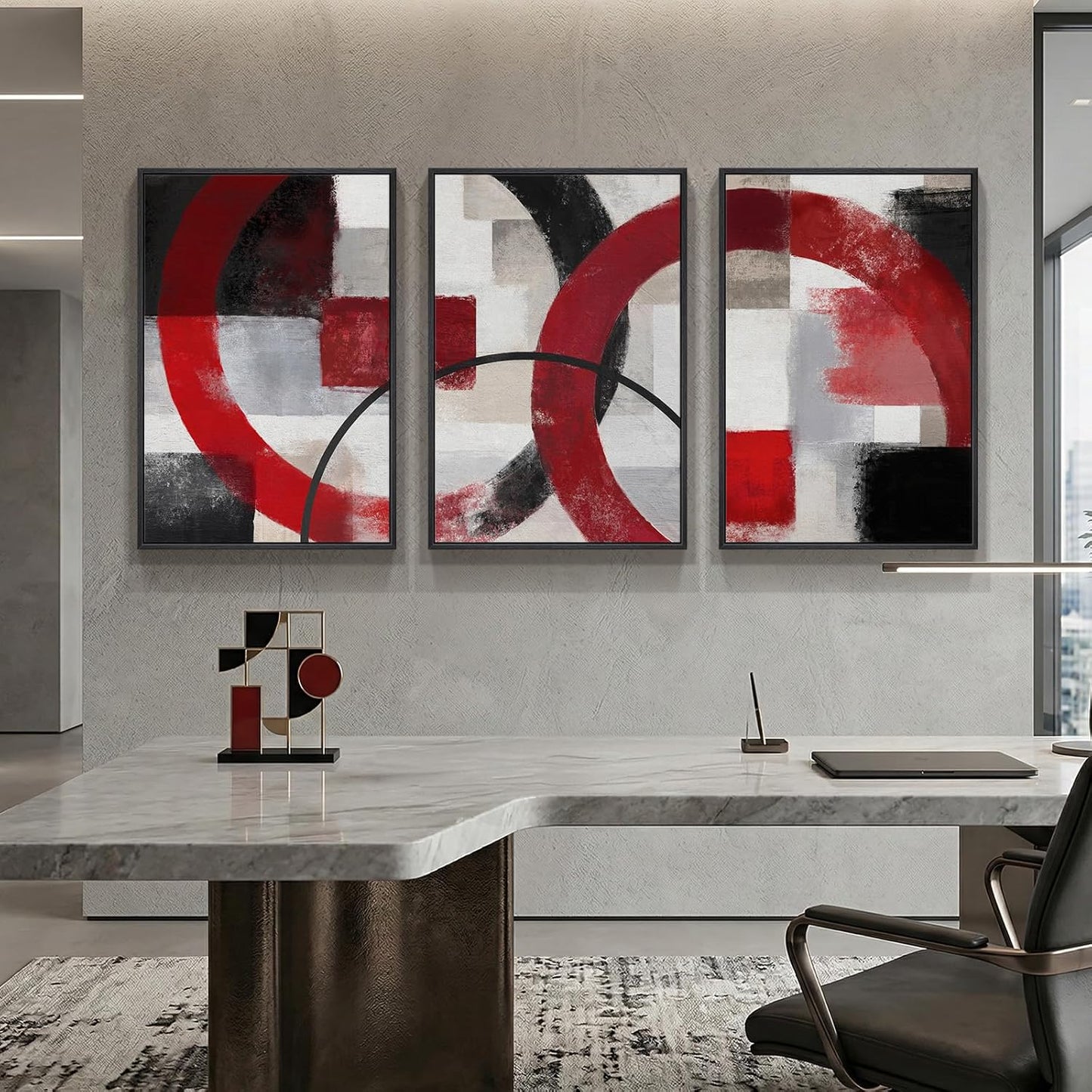 Large Framed Black and White Abstract Wall Art for Living Room, 3 Piece Big Modern Canvas Prints Paintings Artwork for Walls, Minimalist Abstract Art Pictures for Hallway, Office Wall Decor 24x36 In