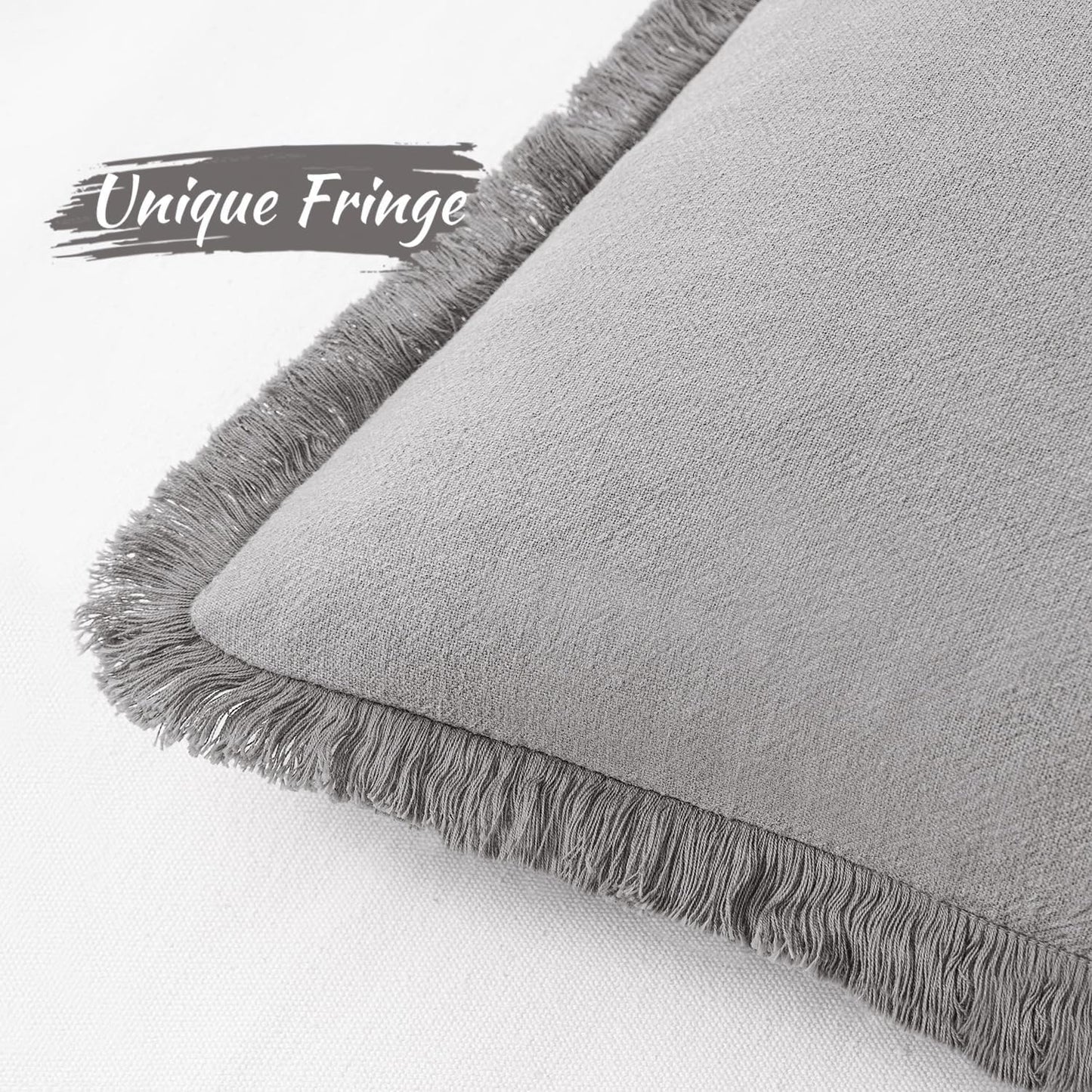 MIULEE Decorative Throw Pillow Covers Neutral Linen Fringe Throw Pillows Set of 2 Natural Beige Boho Farmhouse Cushion Covers with Tassels for Couch Sofa Bed Spring Home Decor 20x20 Inch