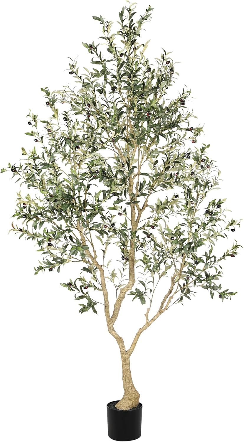 LYERSE Olive Trees Artificial Indoor - Faux Olive Tree 7ft with Large Olive Branches and Lifelike Fruits - Fake Olive Tree for Modern Home Office House Living Room Decor