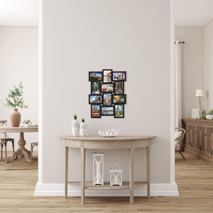 MELANNCO Collage Picture Frame for Wall, Holds 12 Photos - Six 4x6 and Six 6x4 Images, 18x23 Inch Black Plastic Frame, Hang Horizontal or Vertical, Gallery Wall Decor