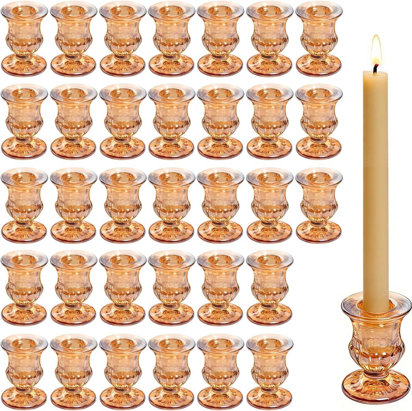48 Pcs Clear Glass Taper Candle Holders Bulk, 2.5 Inch Small Candlestick Stands, Elegant Table Centerpieces for Wedding, Christmas, Valentine’s Day, Party, Home and Dining Room Decorations (Clear)