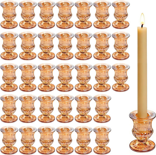 48 Pcs Clear Glass Taper Candle Holders Bulk, 2.5 Inch Small Candlestick Stands, Elegant Table Centerpieces for Wedding, Christmas, Valentine’s Day, Party, Home and Dining Room Decorations (Clear)