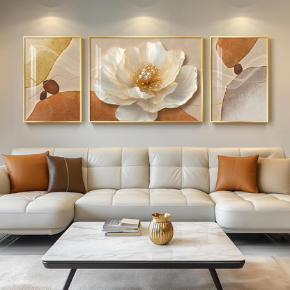 Framed Modern Luxury Gold Wall Art, Set of 3 Piece Contemporary Paintings Artwork for Walls, Golden Prints Pictures with Gold Frame, Wall Decor for Living Room, Hallway, Bedroom, Office 16x24 Inch