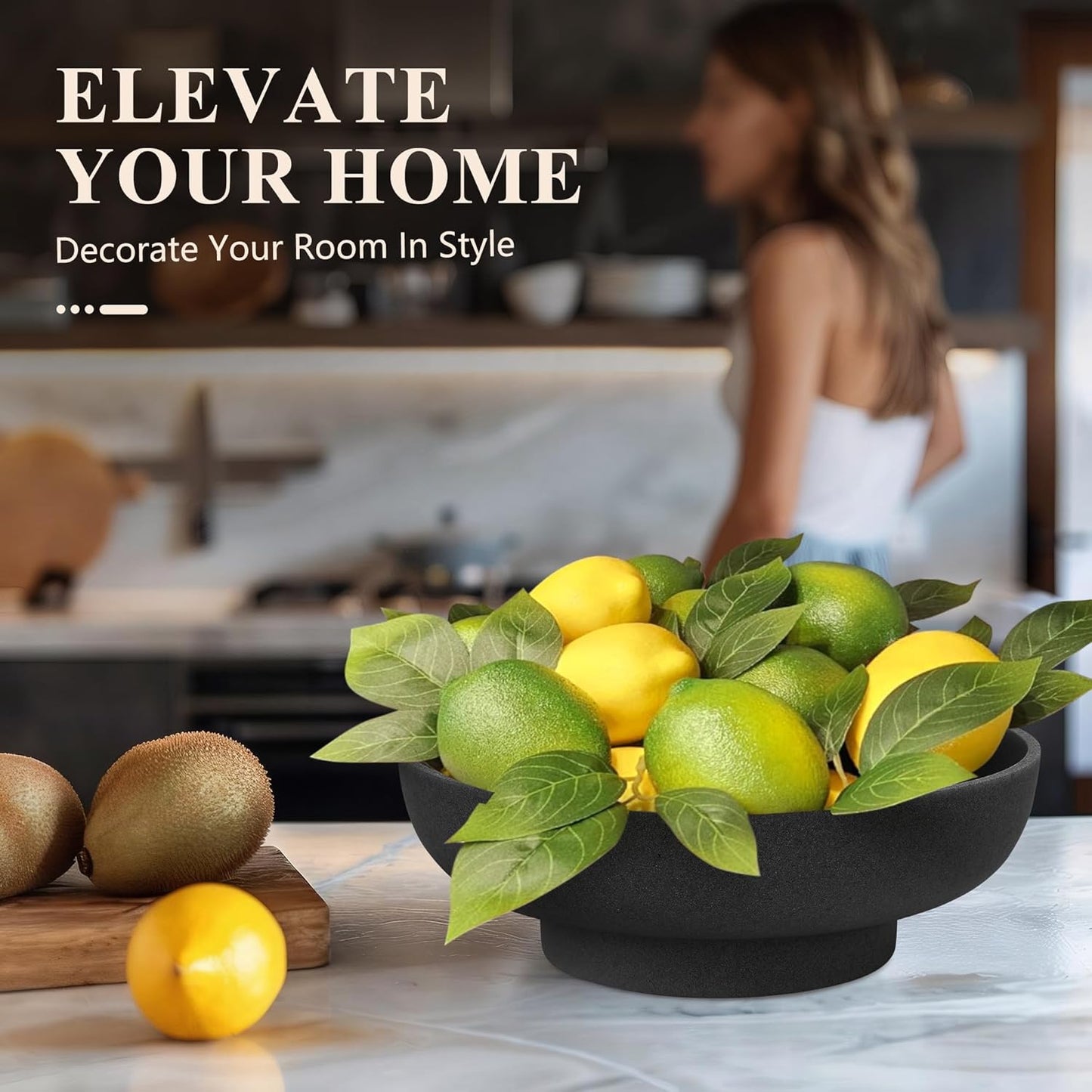 YMXYJM Large Decorative Bowl, Modern Handicraft Resin Bowls for Home Decor, Decorative Fruit Bowl for Kitchen Counter, Stylish Key Bowl for Entry Table, Artificial Stone Resin Beige