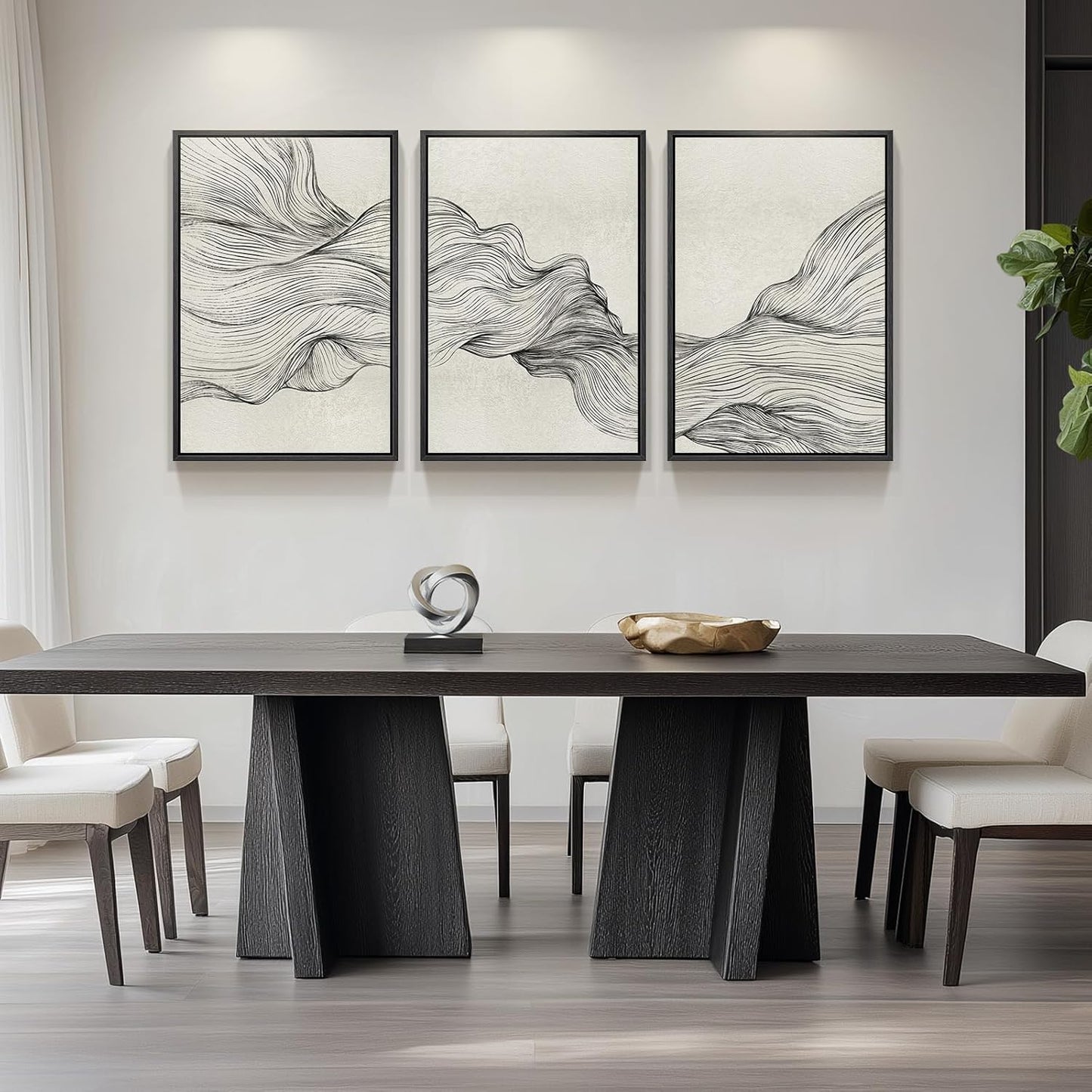 Large Framed Black and White Abstract Wall Art for Living Room, 3 Piece Big Modern Canvas Prints Paintings Artwork for Walls, Minimalist Abstract Art Pictures for Hallway, Office Wall Decor 24x36 In