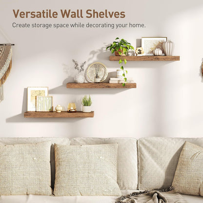 RALGEND Floating Shelves for Wall, 1.5" Thick Wall Shelf Set of 3 with Invisible Brackets, L31.5 x W7.9 Hanging Shelves Farmhouse Home Decor for Bathroom, Living Room, Bedroom, Rustic Brown 8301BJP3BF