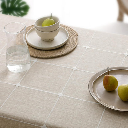 Softalker Outdoor Tablecloth Rectangle, Waterproof Linen Cotton Farmhouse Table Cloths with Tassel, Heavy Weight Wrinkle Free Boho Table Cover for Picnic Camping Dining - 55 x 70 Inch, Coffee Lines