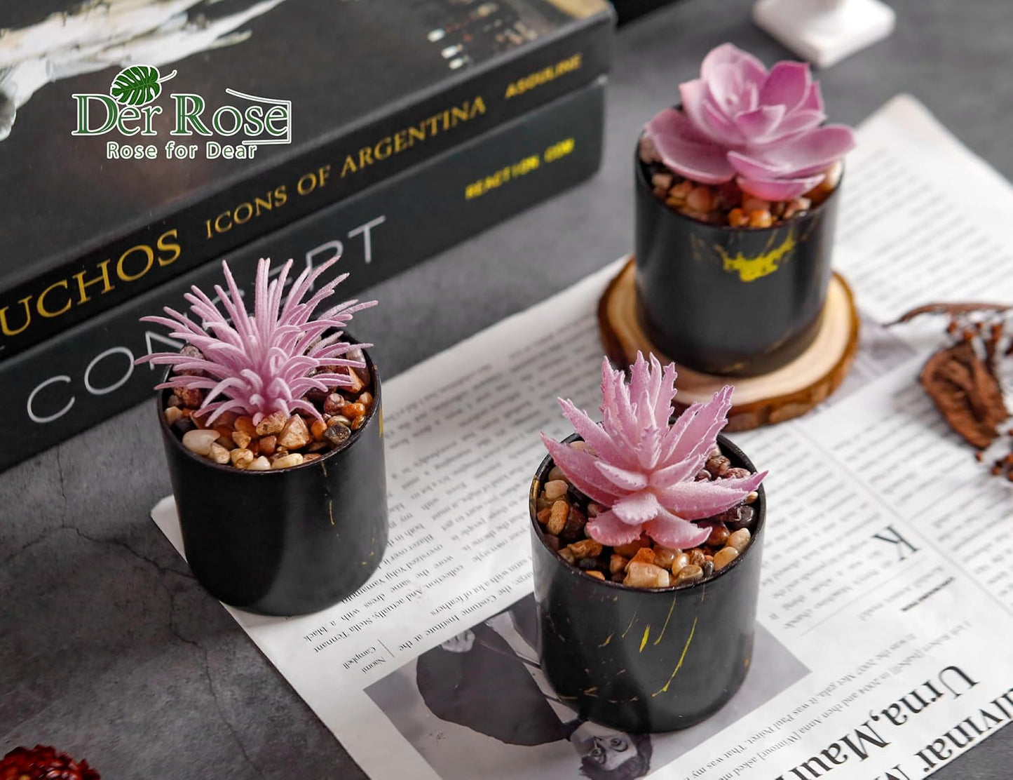 Der Rose 3 Pack Small Fake Plants Succulents Plants Artificial in Pots for Home Office Desk Decor for Women