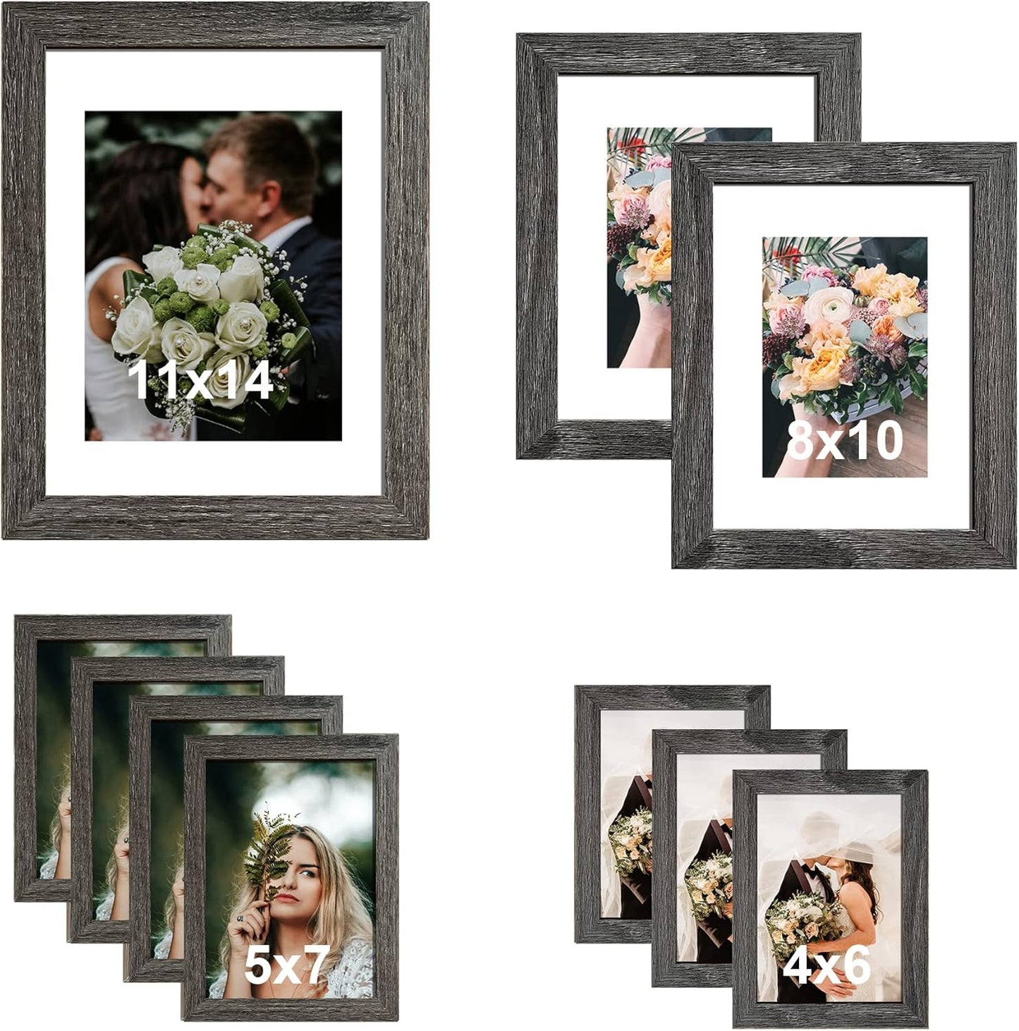 SESEAT Picture Frames Collage, Gallery Wall Frame Set with 11x14 8x10 5x7 4x6 Frames in 3 Different Finishes, Set of 10