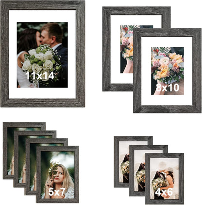 SESEAT Picture Frames Collage, Gallery Wall Frame Set with 11x14 8x10 5x7 4x6 Frames in 3 Different Finishes, Set of 10