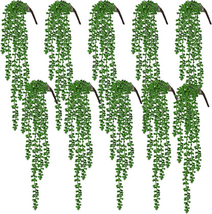 RECUTMS 6pcs Artificial Succulents Hanging Plants Fake Hanging String of Pearls Plant Faux Greenery Wall Plants for Spring Indoor Outdoor Home Bedroom Patio Garden Easter Decor