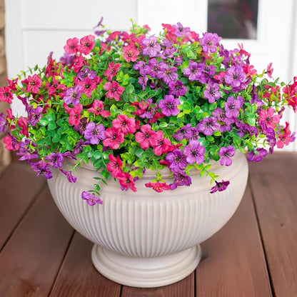 HyeFlora Artificial Flowers for Outdoor Indoor Garden Home Decoration, Faux Flower Daisy with Eucalyptus Leaves Fake Plants Greenery Boxwood Porch Patio, 12 Bundles (Mix Pink Red Purple Yellow)