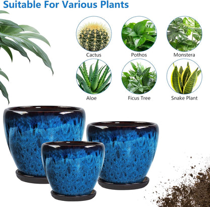 Ceramic Plant Pots with Saucer, 6 inch Glaze Planters for Indoor Plants with Drainage Holes, Decorative Small Flower Pots Outdoor, Modern Succulent Pots for Home Room Decor