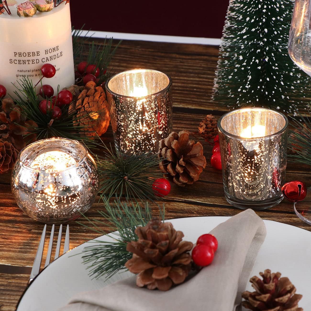 DEVI 24pcs Assorted Gold Votive Candle Holders, Mercury Glass Candle Holder, Diwali Decorations, Gold Wedding Centerpieces for Tables, Bridal Shower Party Table Decorations