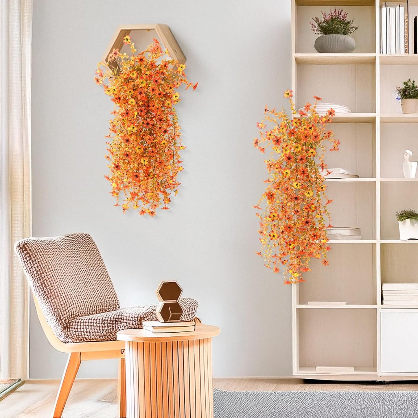 INQCMY Artificial Fake Hanging Flowers Plants for Outdoor Summer Decoration,2 PCS Faux Silk Daisy with Eucalyptus Leaves,UV Resistant Look Real for Outside Home Planter Porch Patio Balcony Yard Decor