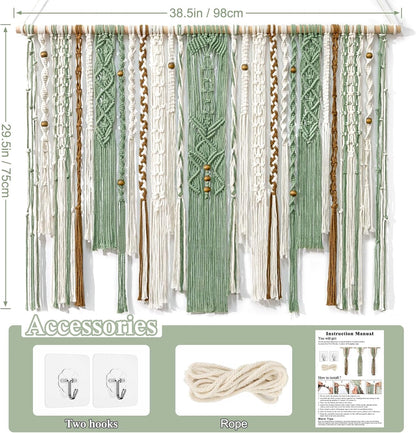 MEIVINES Macrame Wall Hanging Large Wall Art Handmade Woven Tapestry Boho Tapestry Macrame Wall Decor Art Home decoration for Living Room Bedroom Apartment Dorm Wedding Party 38" x 29"