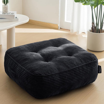 HIGOGOGO 6" Extra Thick Floor Pillow Cushion for Adults, Meditation Cushion Pillow, Large Square Floor Sitting, Tufted Corduroy Cover, for Tatami Living Room or Yoga, 22x22 Inch, 2Pack, Dark Grey