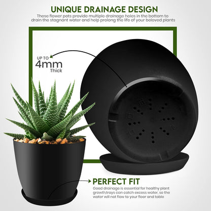 Utopia Home Plant Pots Indoor with Drainage Holes – Set of 5 White Plastic Flower Pots (7/6.6/6/5.3/4.8 Inch) – Modern Planters for Indoor Plants, Room & Office Décor, Great Stocking Stuffers