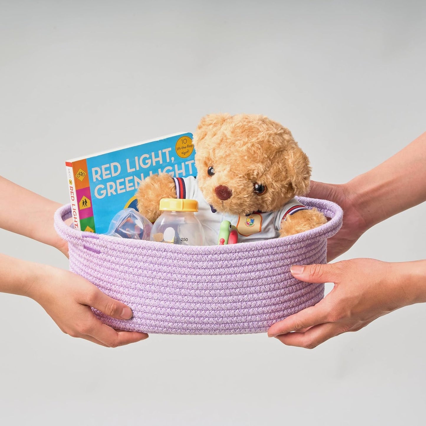 Small Woven Gift Basket Empty with Bag & Ribbon - Gifts for Mom, Baby Shower, Birthdays & Raffle - Cotton Rope Storage Basket for Dog Toys or Shelf - 12"x8"x5", White