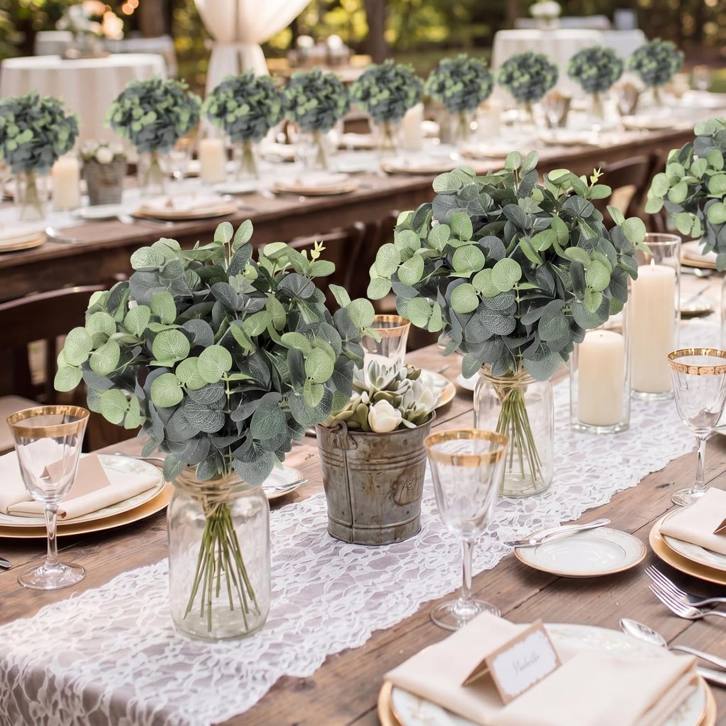 Tigeen 200 Pcs Artificial Eucalyptus Stems Tall 11.8 Inch Tall Faux Eucalyptus Branches Fake Greenery Plants Stems for Vase Home Party Wedding Decorations